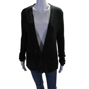 Millau Womens Cotton Open Knit Long Sleeve Button Down Cardigan Black Size S